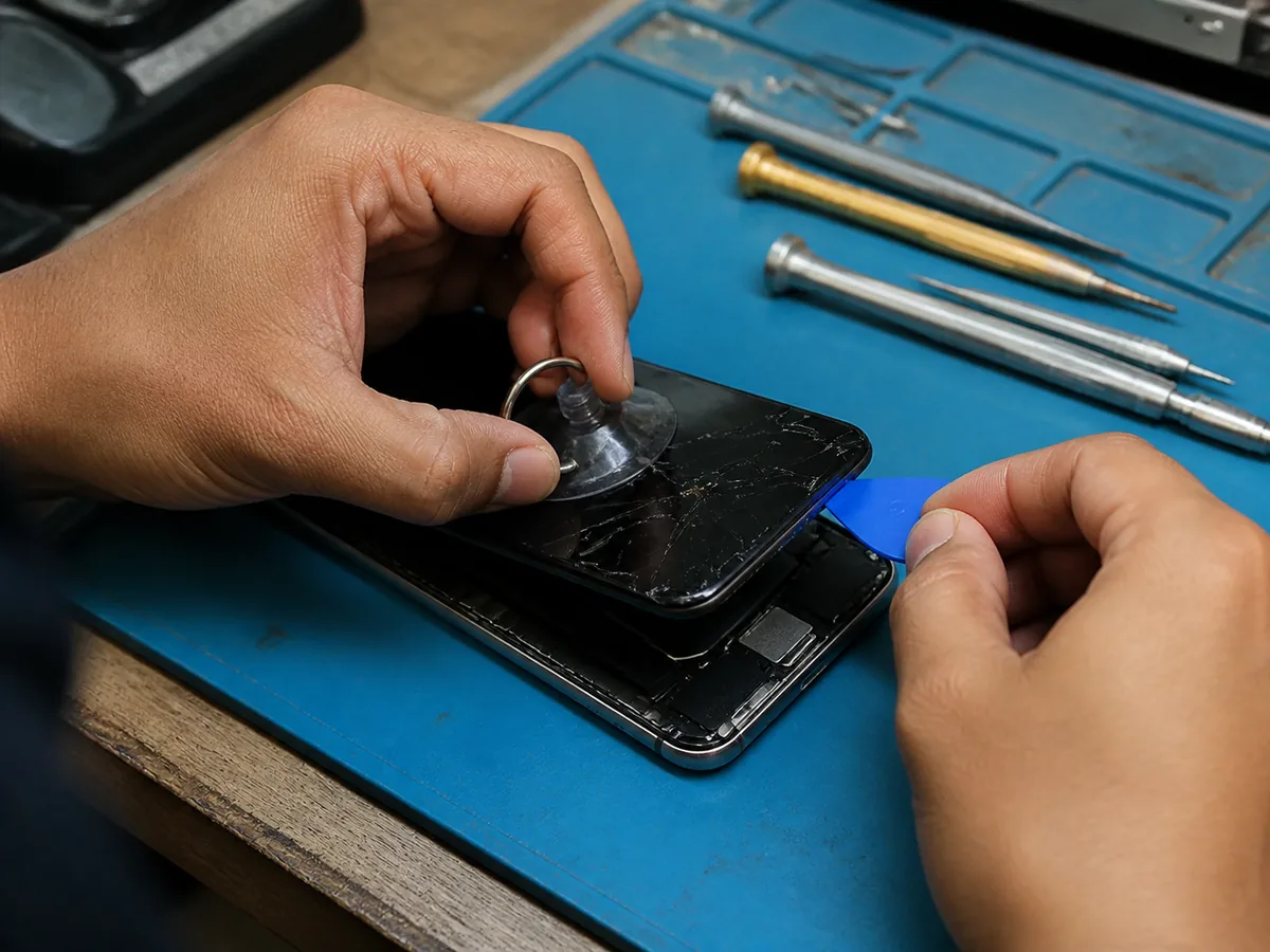 ภาพจำลองงานตรวจและซ่อมหน้าจอ iPhone สำหรับบริการใหญ่ไอทีเซอร์วิส ตำบลท่าขุนราม กำแพงเพชร