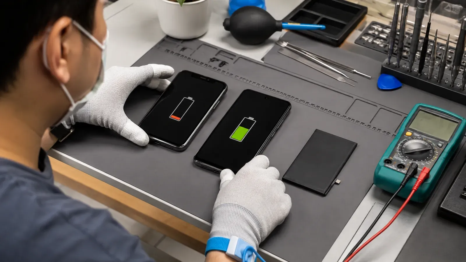 ช่างตรวจสุขภาพแบตเตอรี่ iPhone และ Android ที่ร้านใหญ่ไอทีเซอร์วิส ท่าขุนราม กำแพงเพชร